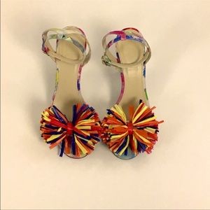 J. Crew Floral Heels w/ Raffia Bows & Ankle Strap